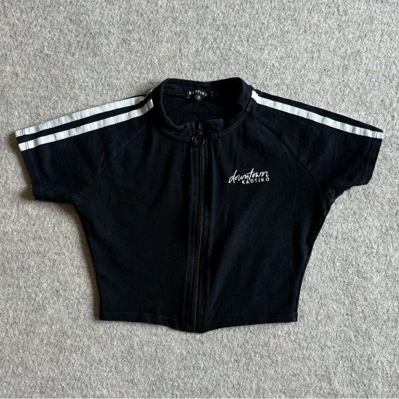 Kaotiko black zip up crop top with logo on the front and zipper detail on front - Picture 1 of 3